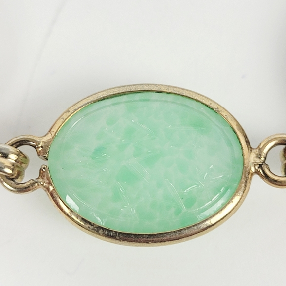 Vtg Egyptian Revival Silver Tone Glass Cabochon Scarabs Bracelet w/Safety Chain - Picture 9 of 15